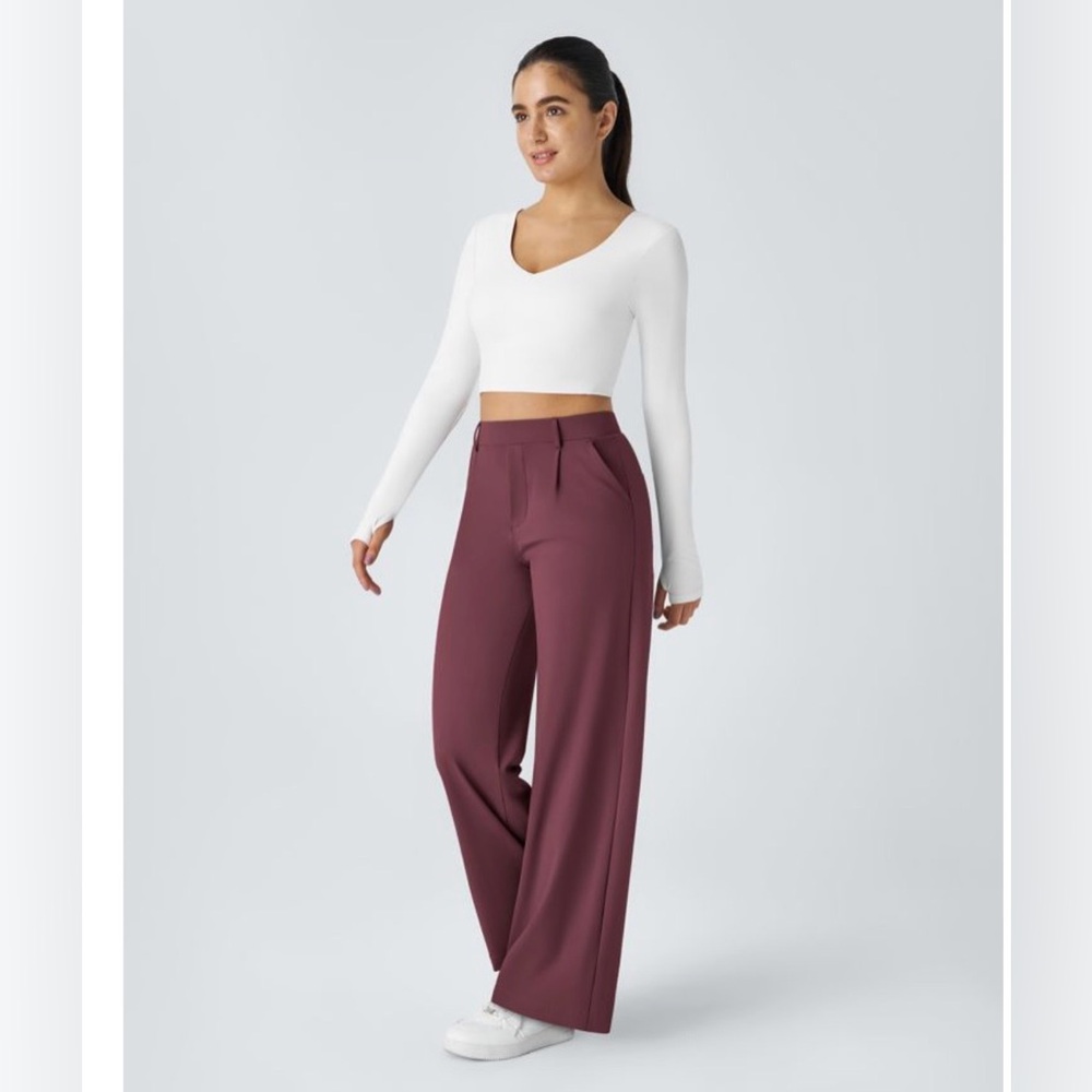 HALARA Wide-Leg High-Waist Pants in Red Mahogany